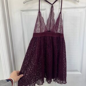 Victorias Secret Babydoll Lingerie Top Deep Purple Strappy Racerback Chantilly